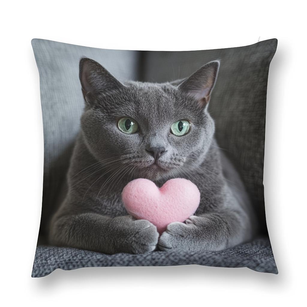 1 modern grey cat heart pillow cover, machine washable, polyester