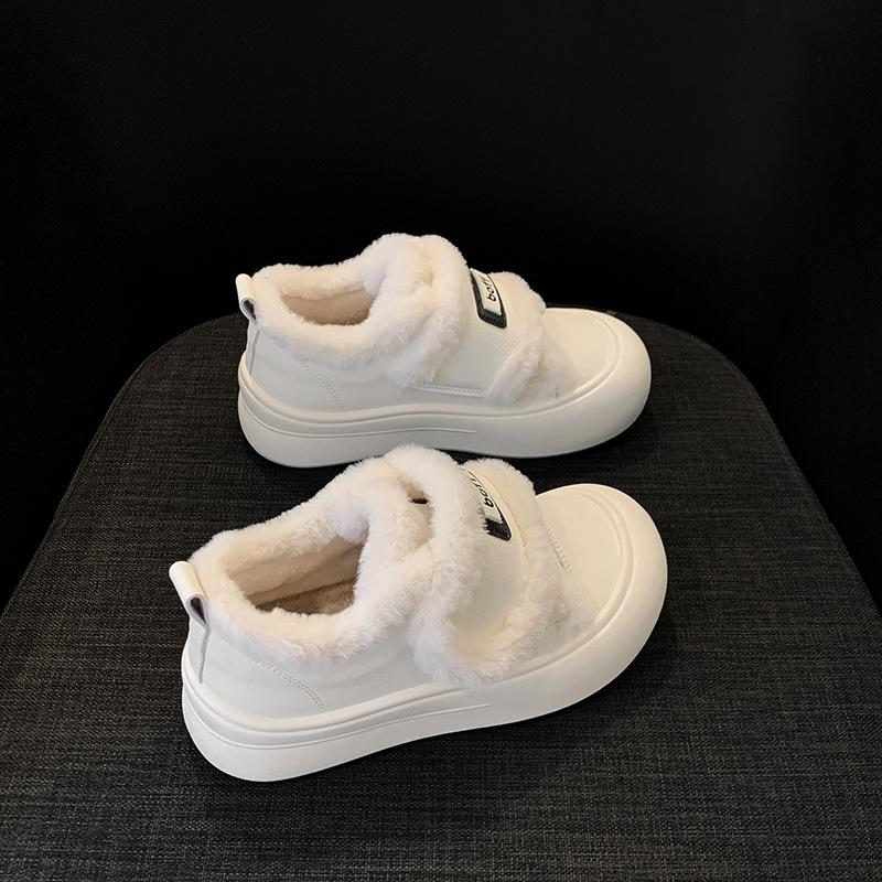 

Женские меховые зимние легкие теплые дутики на толстой подошве на липучке, нескользящие, износостойкие, повседневные кроссовки, меховые хлопковые ботинки 40 белый
