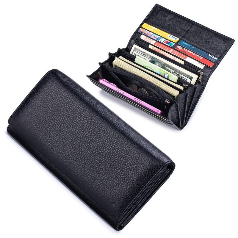 New Women s Long Wallet Large Capacity Leather Classic Wallet Portable Mobile Phone Bag Multifunctional Clutch Bag чёрный