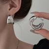 Fashion Gold Color Double Round Hoop Earrings for Women Exaggerated Metal Large C-Shaped Smooth Chunky Earrings Jewelry Hoops