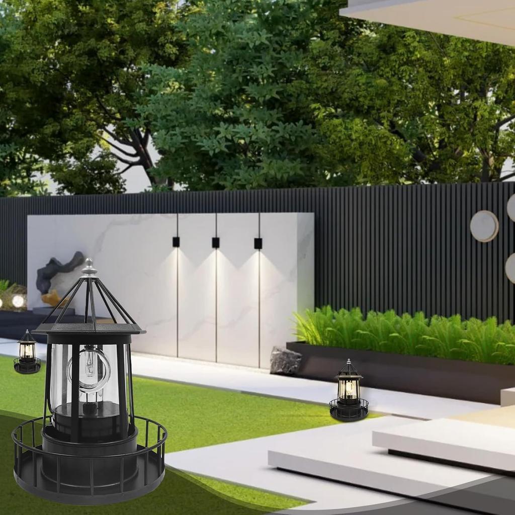 LED Solar Powered Lighthouse, 360 Degree Rotating Solar Lighthouse Outdoor, IP65 Waterproof Solar Lighthouse Garden Courtyards Lamps for Patio Garden