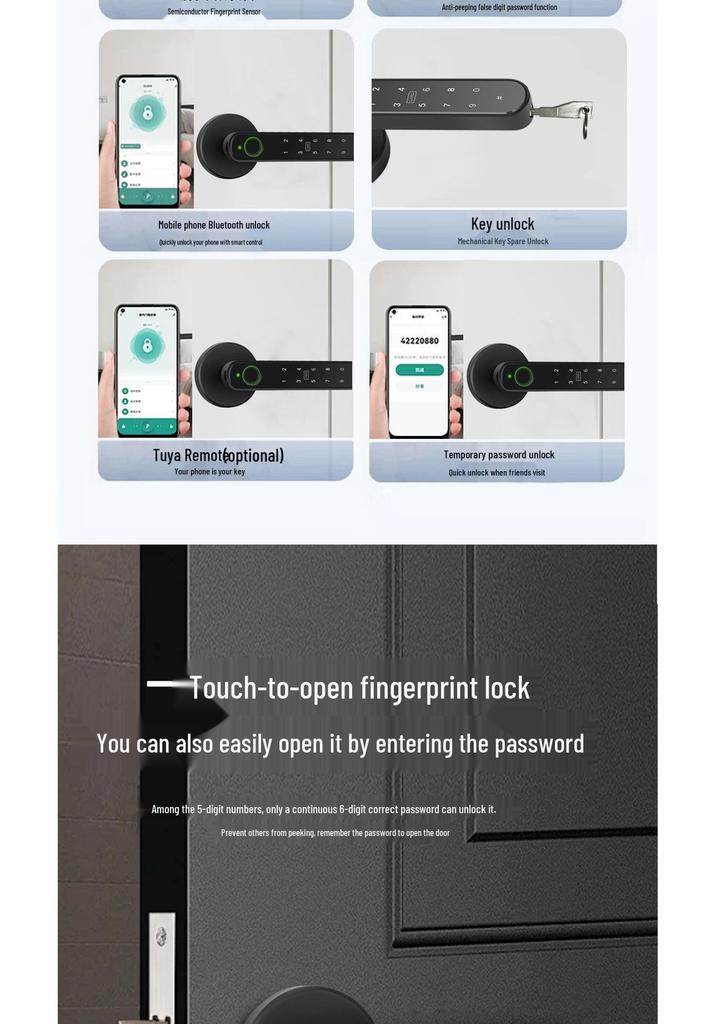 Fingerprint Smart Lock for Interior Wooden Doors with Keypad