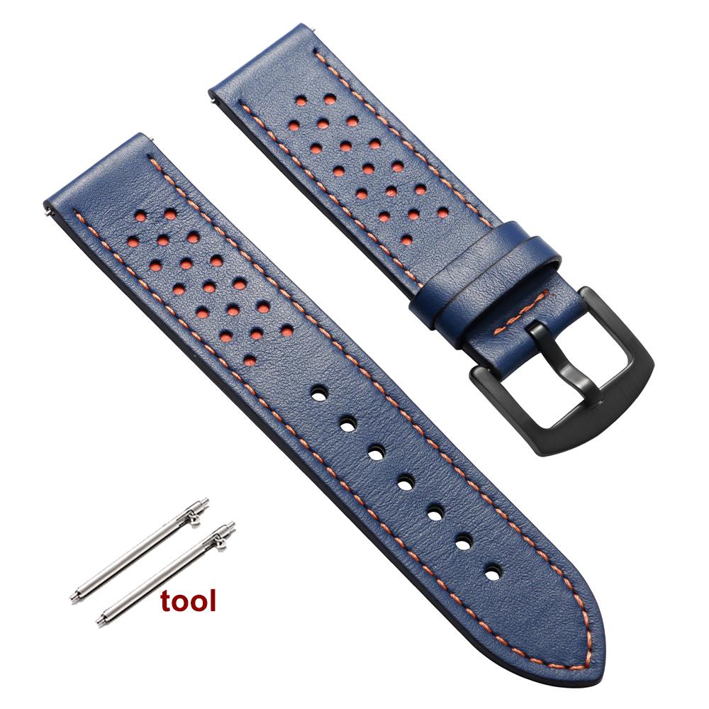Vintage Handmade Watch Strap 20mm 22mm for Omega Business Leather Straps Black Brown Blue Breathable Porous Sports Watchbands