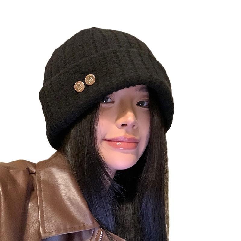 Women's Wool Knitted Headgear Autumn and Winter Warm Versatile Pullover Hat Loose Face Small Wool Hat