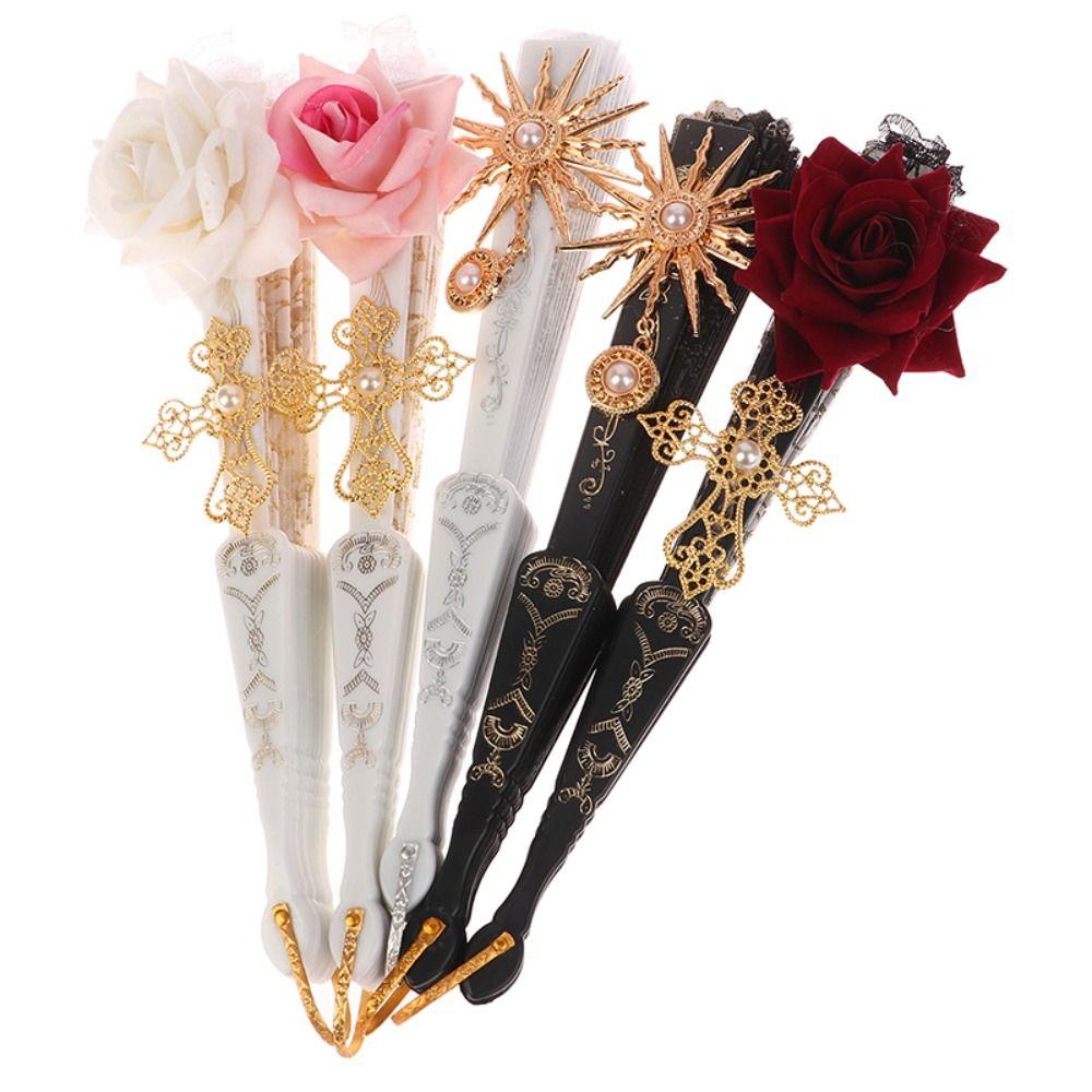 European Style Gothic Court Style Lace Rose Folding Fan Dance Hand Fan Folding Fan Lolita Lace Fan