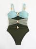 2025 Patchwork Metal Buckle Bestseller Women's One-Piece Swimsuit - European and American Beach Style