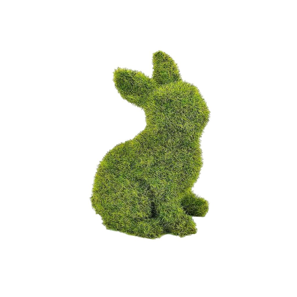 2 PCS Easter Bunny Decorations,Green Faux Moss Flocked Easter Spring Bunnies Figure