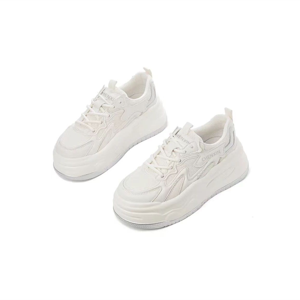 

Маленькие белые туфли женские весенние на толстой подошве с увеличением высоты универсальные белые кеды повседневная обувь нишевые тонкие 40