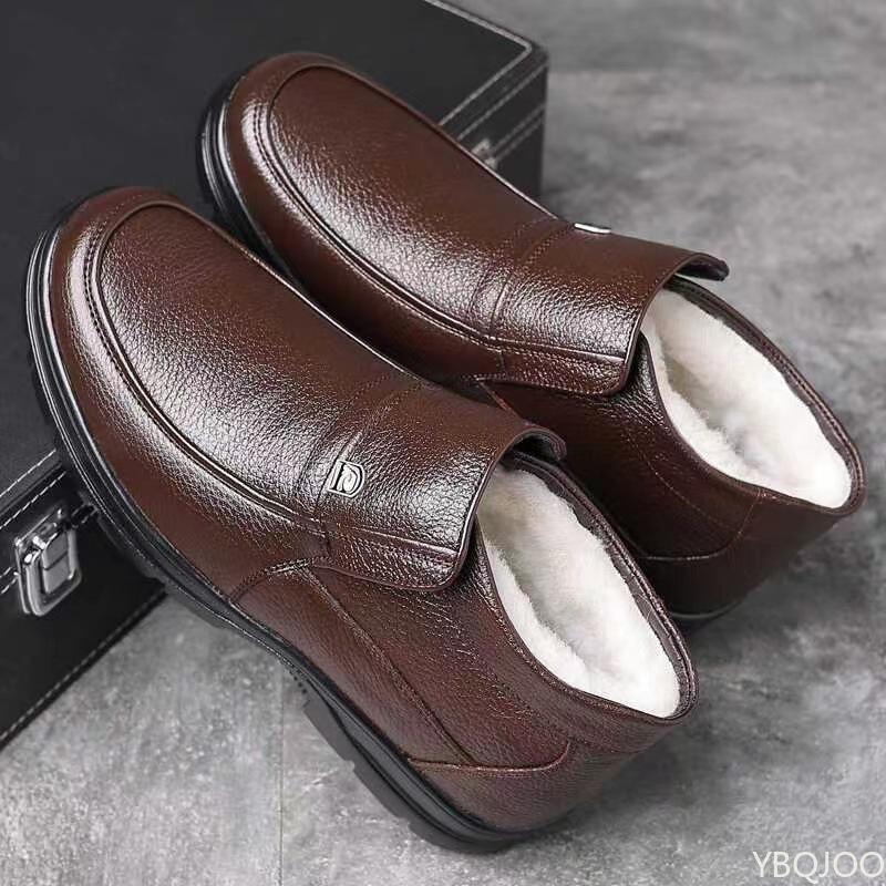 Winter Men's leather Shoes High top casual cotton Boots Wool warm comfortable shoes Fashion light Male boots Botas Homme