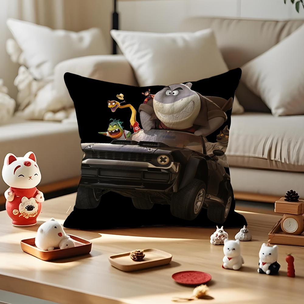Cartoon TThe Bad Guys  Cushion Cover Silky Short Plush with Invisible Zipper Dustproof Sofa Pillow Cover for Home Decor