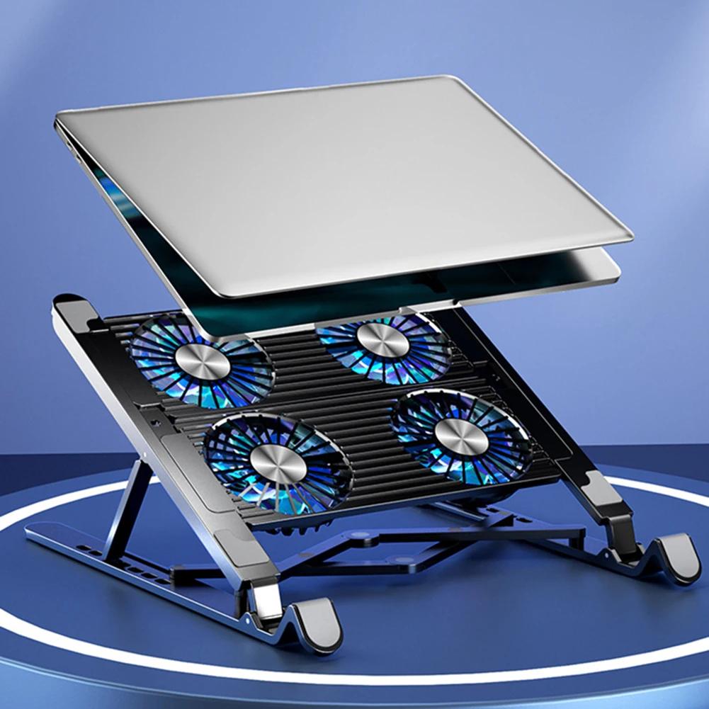 Notebook Stand with 2/4 Fans Foldable Laptop Cooling Fan RGB Silent Gaming Laptop Cooler Fan 7 Height for 11-17.3 Inch Notebook