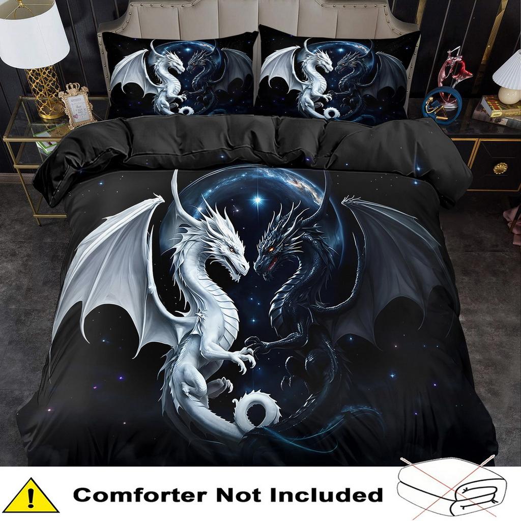 2/ 3 Stück Bettbezug-Set, Tier Schwarz-Weiß Drachen-Druck Bettbezug-Set, König Königin Stil Bettwäsche-Set Maschinenwaschbar