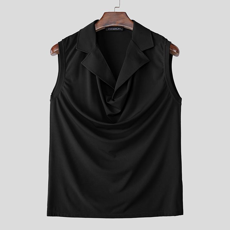 

INCERUN Men Lapel Swing Collar Sleeveless Casual Loose Tank Tops S чёрный