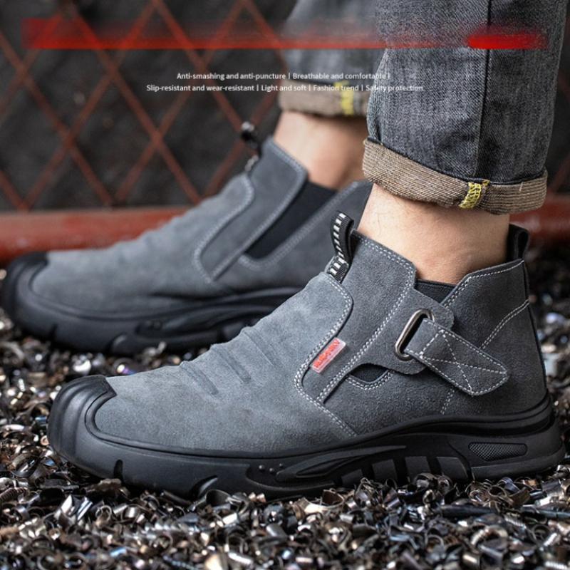 Genuine Leather Cow Suede Safety Work Shoes For Men Composite Head Anti Nail Anti Static Welding Shoes Indestructible Boots