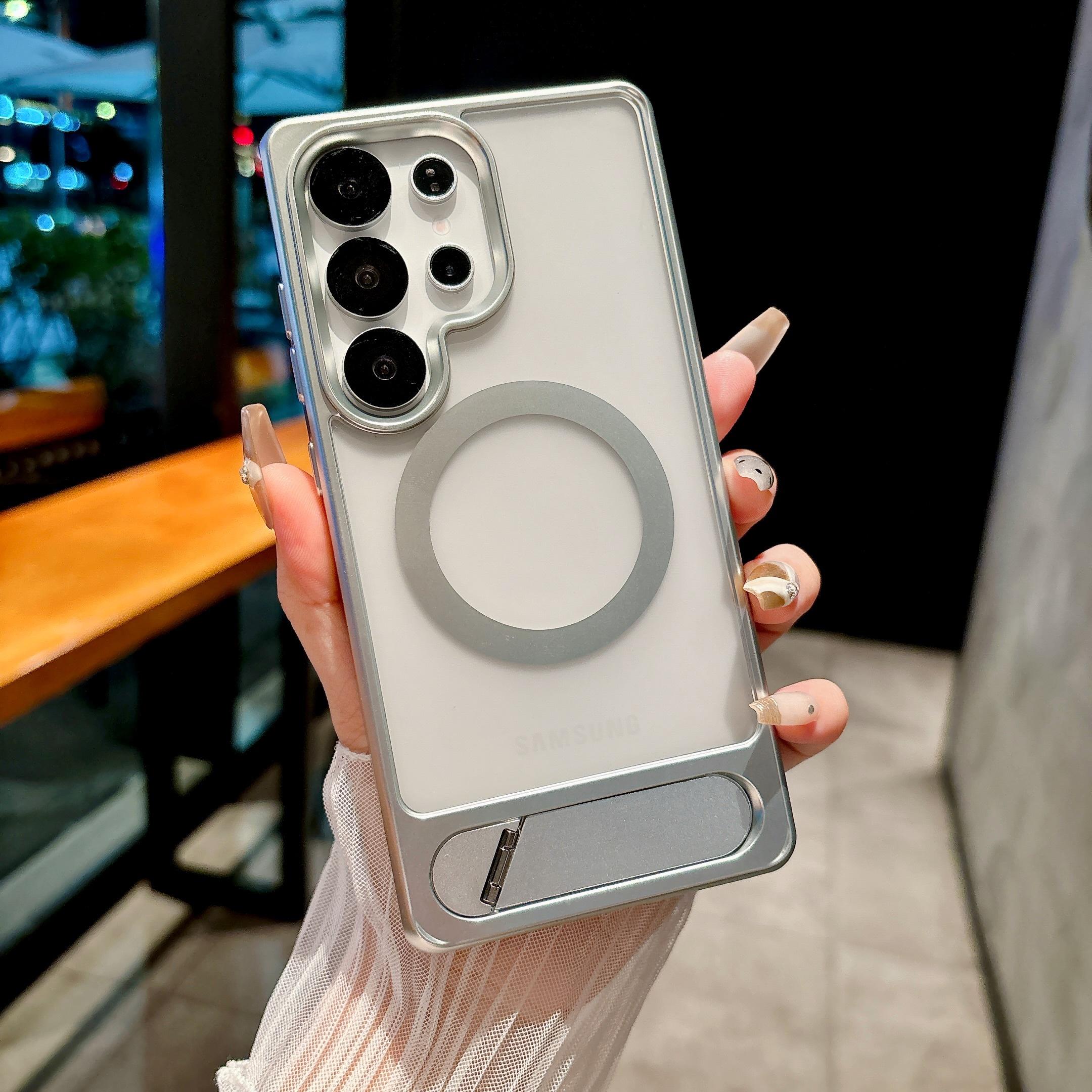 

Aluminum Metal Stand Magnetic Case For Samsung Galaxy S24 S23 Ultra S25+ Plus Forsted Matte Cover Strong Protector Skin-Friendly Galaxy S24 Ultra срібний