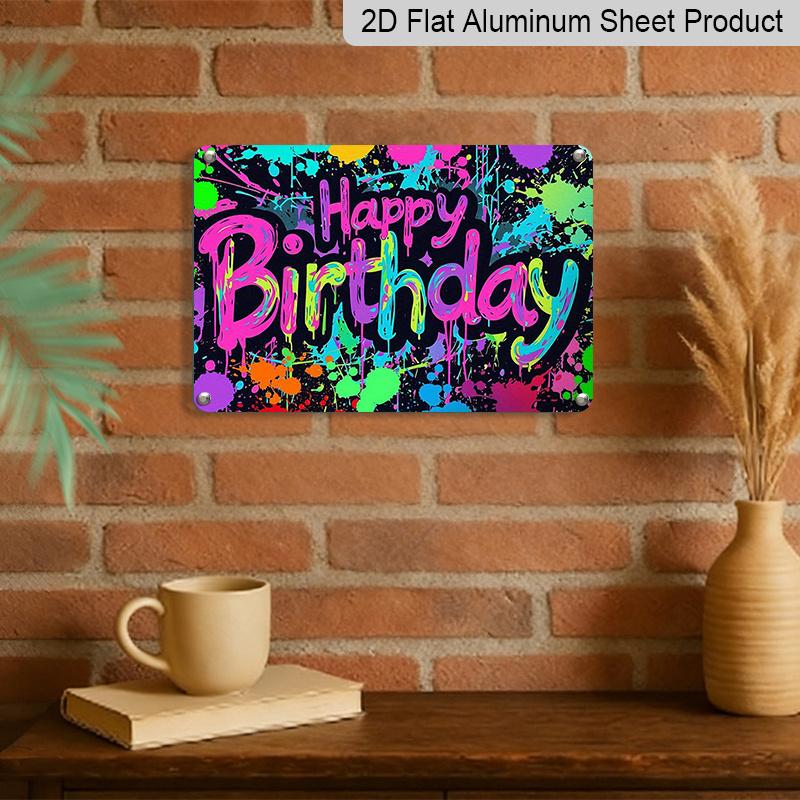 2D Flat, 1pc "Happy Birthday" Graffiti Style Plaque - Colorful Neon Birthday Decor Sign, Black & Multicolor - Aluminium Wall Hanging Decoration for