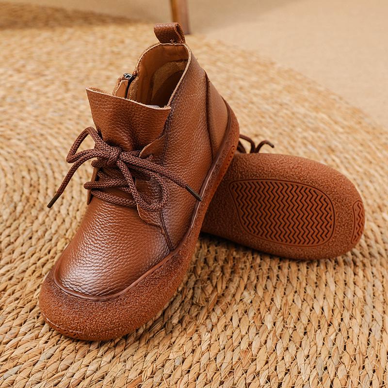 Høykvalitets dameboots ekte skinnboots vanntette dameankelstøvletter mote snøring plattform dame brune ankelstøvletter