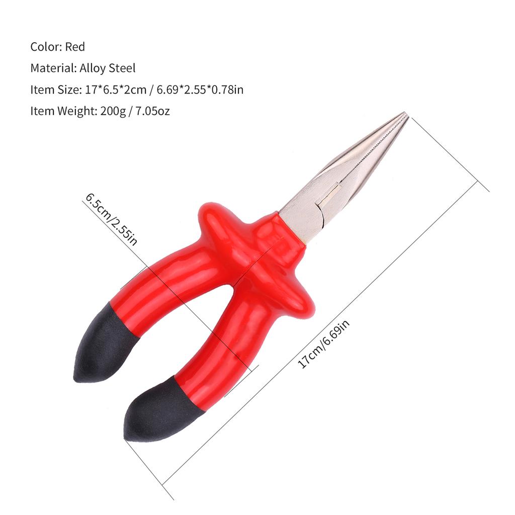 6 Inch Needle Nose Pliers with Insulated Rubber Handle and Hardened Cutting Edges for Electrical Wiring, Jewelry Making, Wire Cutting