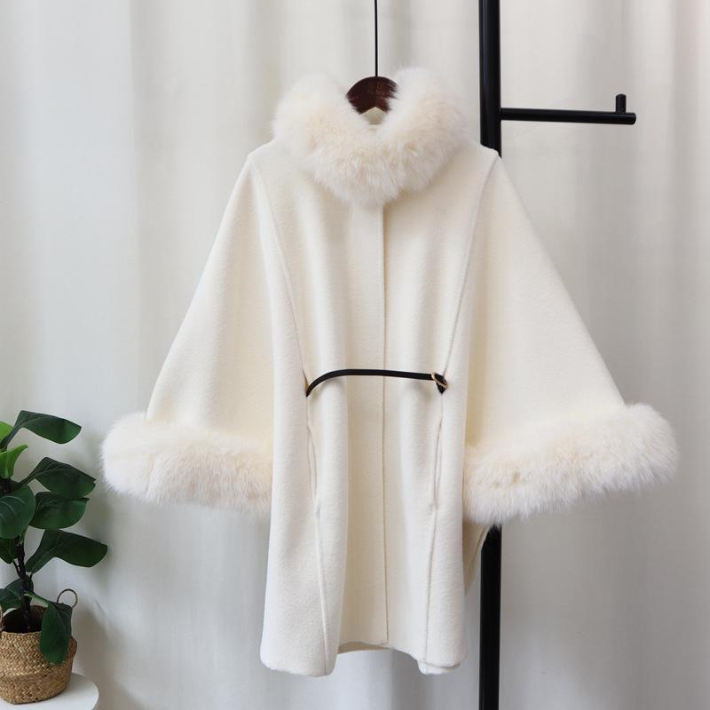 

Осень и зима новый темперамент знаменитости меховой воротник вязаный двусторонний шерстяной плащ-накидка свитер куртка женская one size fits all