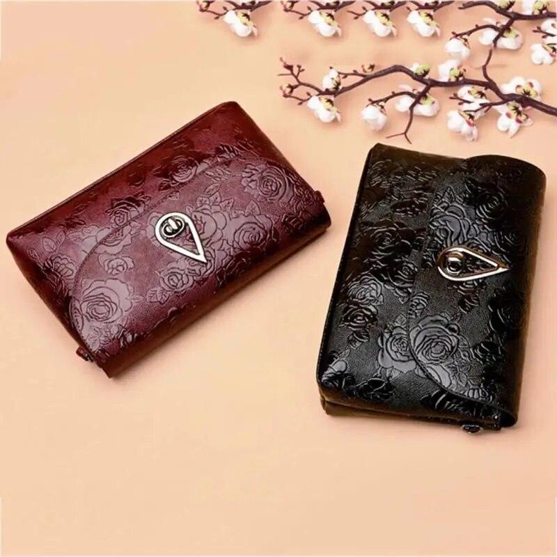 Lady Evening Party Clutch Rose Flower Embossed Sling Bags Elegant Mother Shoulder Purse Flap Crossbody Bag