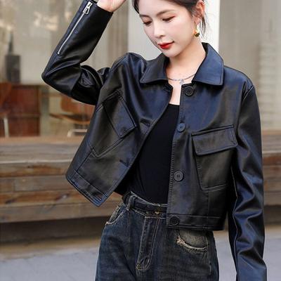 Chic and Comfortable PU Leather Jacket Spring Autumn Loose Fit Fashionable Short Jacket for Women