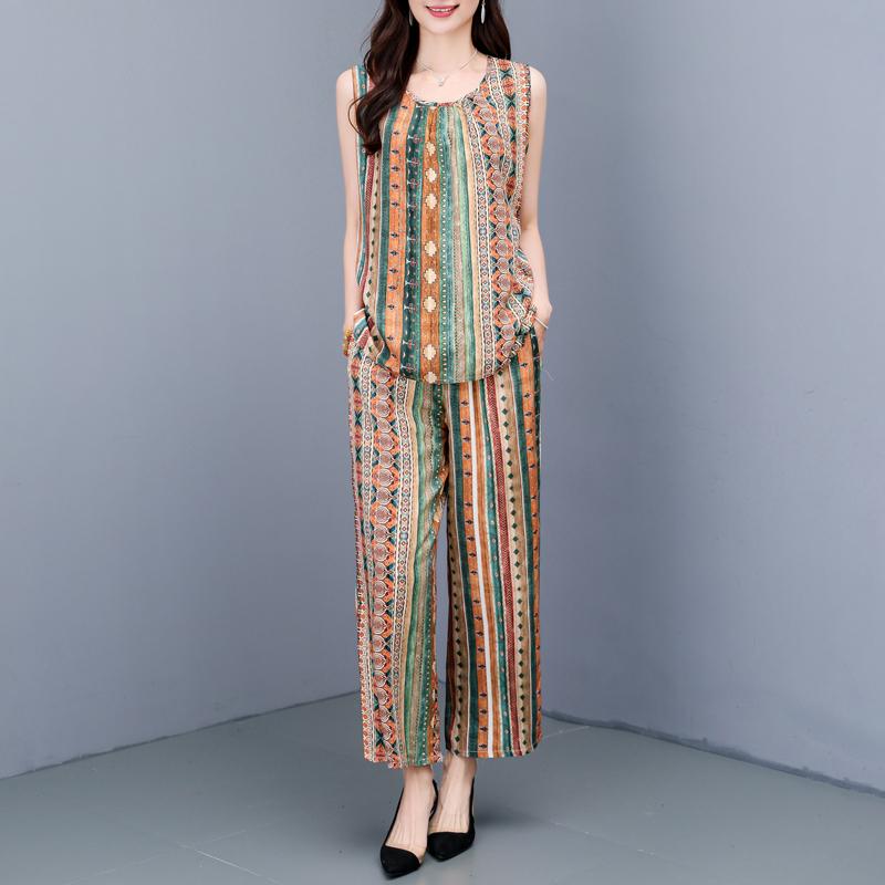Summer Two Piece Set for Women Clothes Sleeveless Plus Size Elegant Casual Pants Sets
