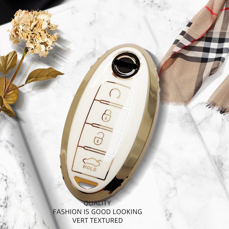 Luxuriöse goldene Fernbedienung Autoschlüssel-Hülle für Nissan Qashqai Juke J10 J11 X-Trail T32 T31 Kicks Tiida Pathfinder Murano