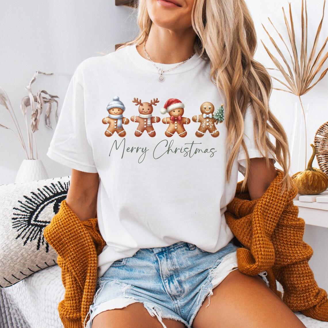Christmas Gingerbread Christmas Tree Print Crew Neck TShirt Harajuku short Sleeve Womens Tshirt Tops Aesthetic Clothes S