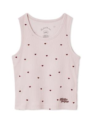 Gelato Pique Heart Embroidered Rib Tank Top PWCT252230PNKF Cup-in