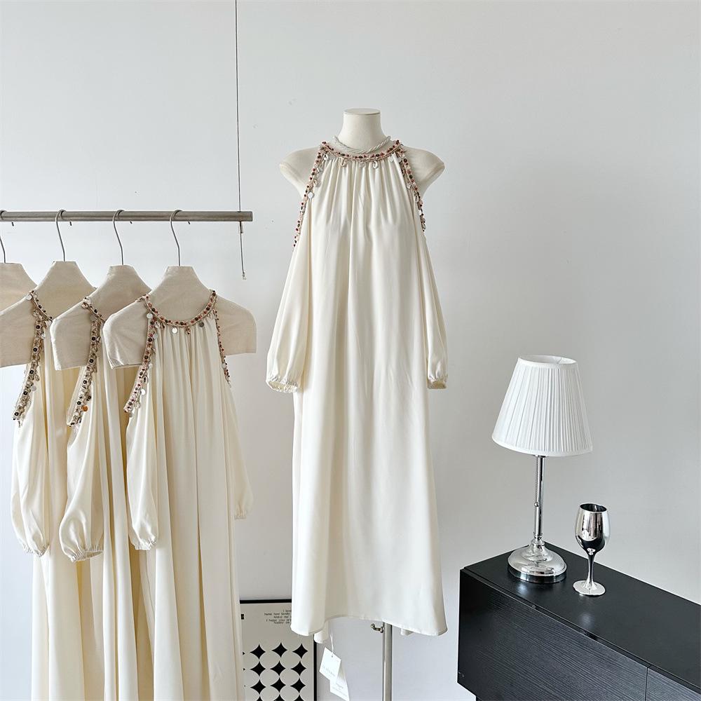 Delighted My Altay Hand-Sewn Light Apricot Bohemian Tea-Length Maxi Dress