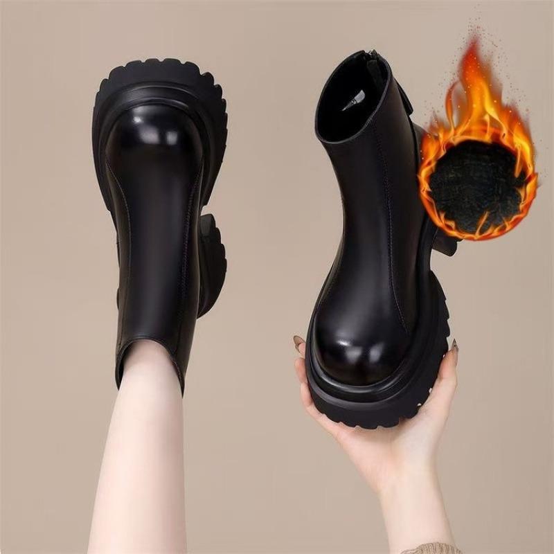 Thick-soled Women's Shoes for Autumn and Winter, New Round Toe Height-increasing Ankle Boots