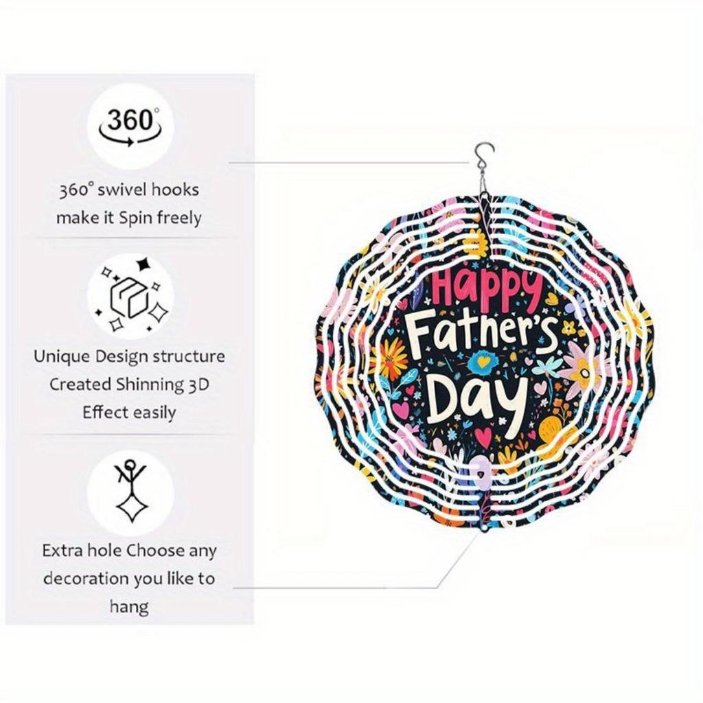 1 Stück Mandala Hänge-Windspiel mit "Happy Father's Day"-Design – Lebhaftes florales Muster, Metallkonstruktion