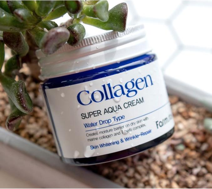 FARM STAY Krem Collagen Super Aqua 80ml Typ Kropel Wody / Nawilżający krem do twarzy z kolagenem o działaniu wybielającym i regenerującym