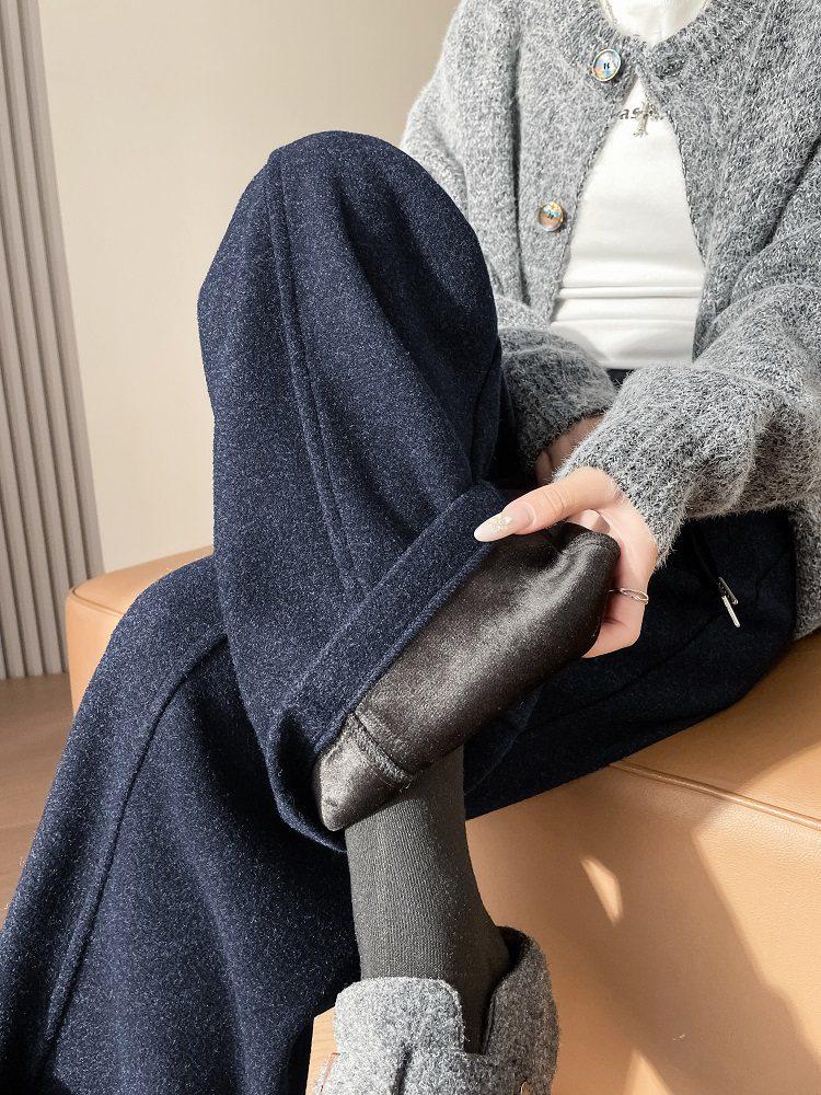 Women's 2026 Autumn/Winter Slim Fit Fleece-Lined Curved Leg Wide Leg Sweatpants