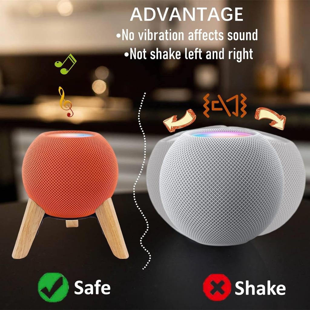 Real Wood Stand for Homepod mini,Wooden Tripod with Metal Frame,Safe Stable Holder Mount with Anti-Slip Silicone pad Protects Home pod mini Smart
