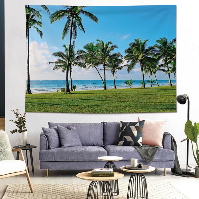 VIKAMA Coconut Tree Palm Tree Tapestry Dormitory Bedside Camping Wind Decoration Ins Room Sea Beach Wallpaper Home Decoration