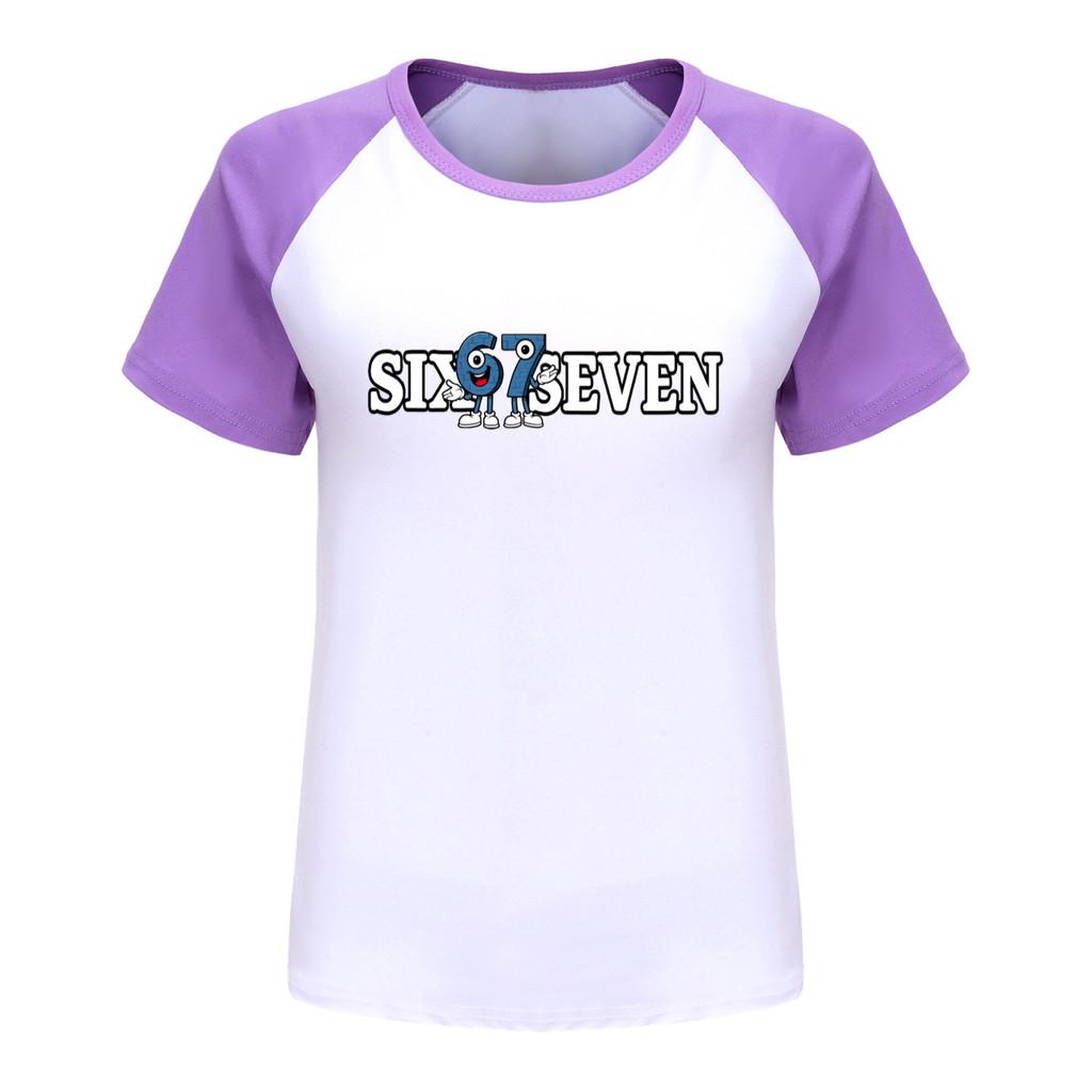 5388 Boys Girls Brainrot 67 Print Raglan Cute Casual T-Shirt