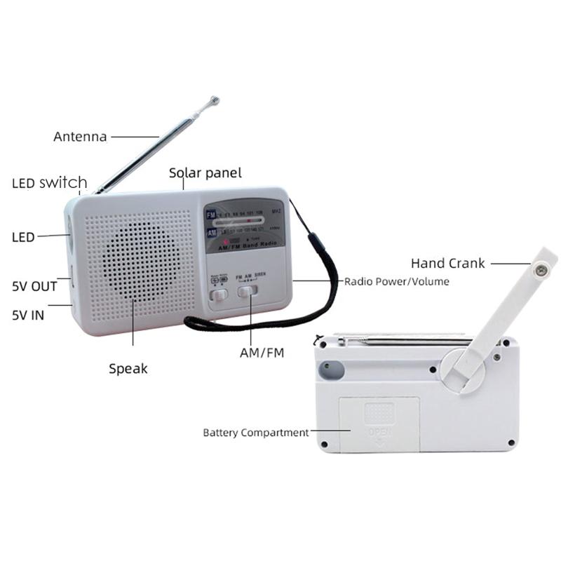 Multi-purpose Solar Hand Crank Radio with SOS Alarm Portable AM/FM Radio with Flashlight for Outdoor Emergency