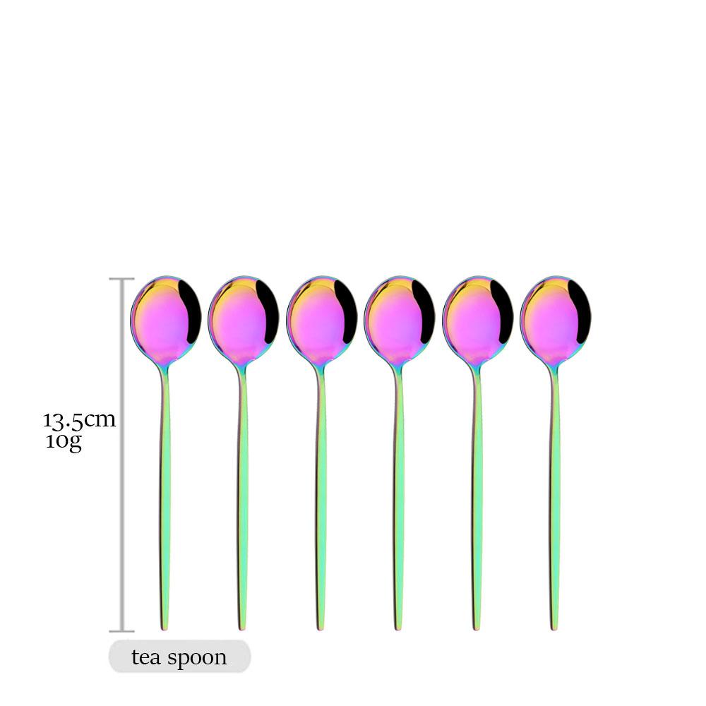 6Pcs Multicolor Cutlery Set Fork Knife Spoon Flatware Stainless Steel Dinnerware Set Long Ice Spoon Kitchen Tableware Set