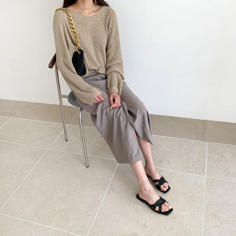 Sheepskin Version~ Leather Flat-bottomed Slippers for Women To Wear In Summer, New Korean Version of Fashion, Square Head Versatile, One Word Lazy a