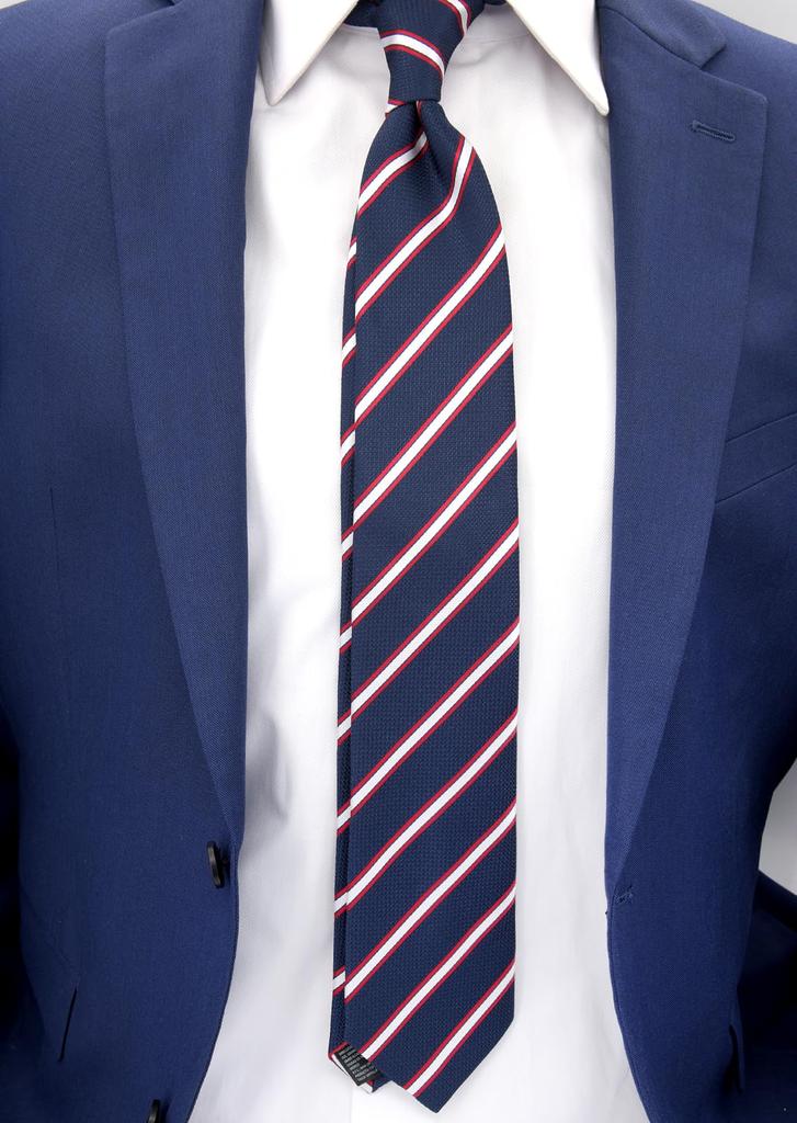 [Main Color] Business Necktie (7.5cm Width) Striped, for Interviews, Job Hunting, and Employment (Navy)