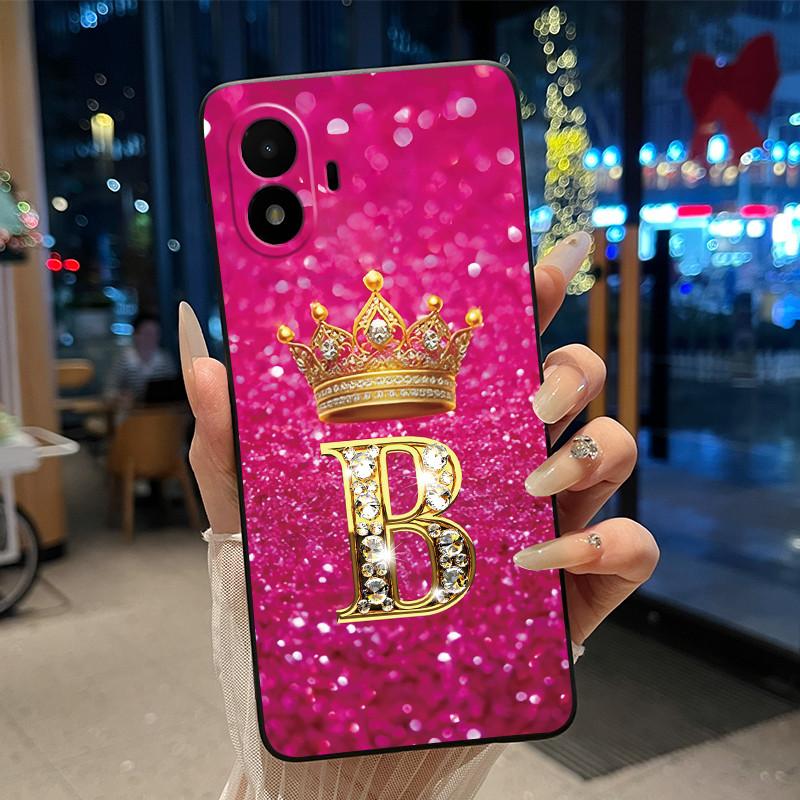 

Couple Shockproof Phone Case For TCL K70 SE T453D Bumper Black Silicone Soft Casing Aesthetic Cute Letter Crown Pattern Cover TCL K70 SE