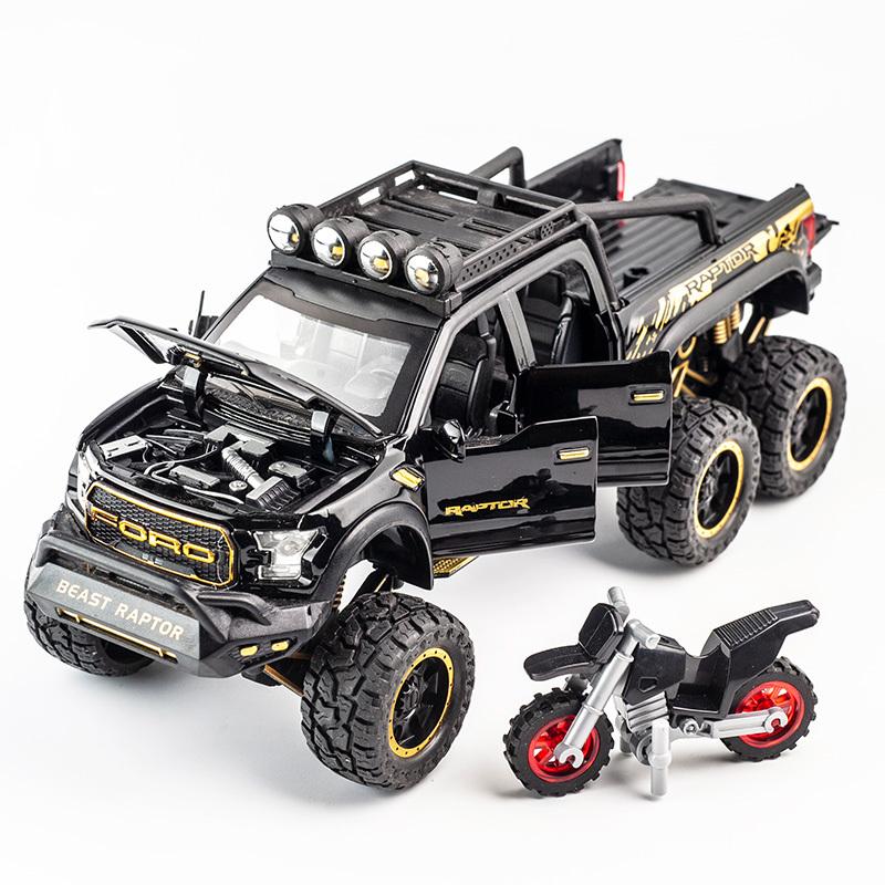 

1/28 Модель автомобіля Ford Raptor F150 зі сплаву, лита, зі звуком та світлом, машинка-іграшка з механізмом відтягування для дітей, різдвяні подарунки чорний