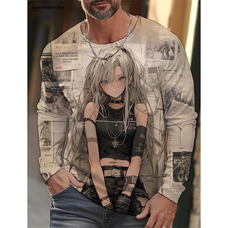 

Summer Fashion Cartoon Girl Pattern Men s Long Sleeve T-Shirt 3d Printed Oversized T Shirts For Men Personality Clothing Tops S