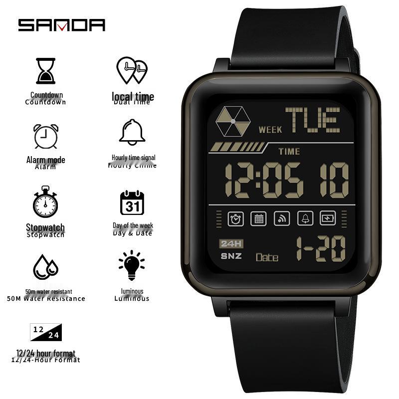 Sanda Student Party Sports Watch | Large Dial, Waterproof, Dual Time Zone, Snooze Feature