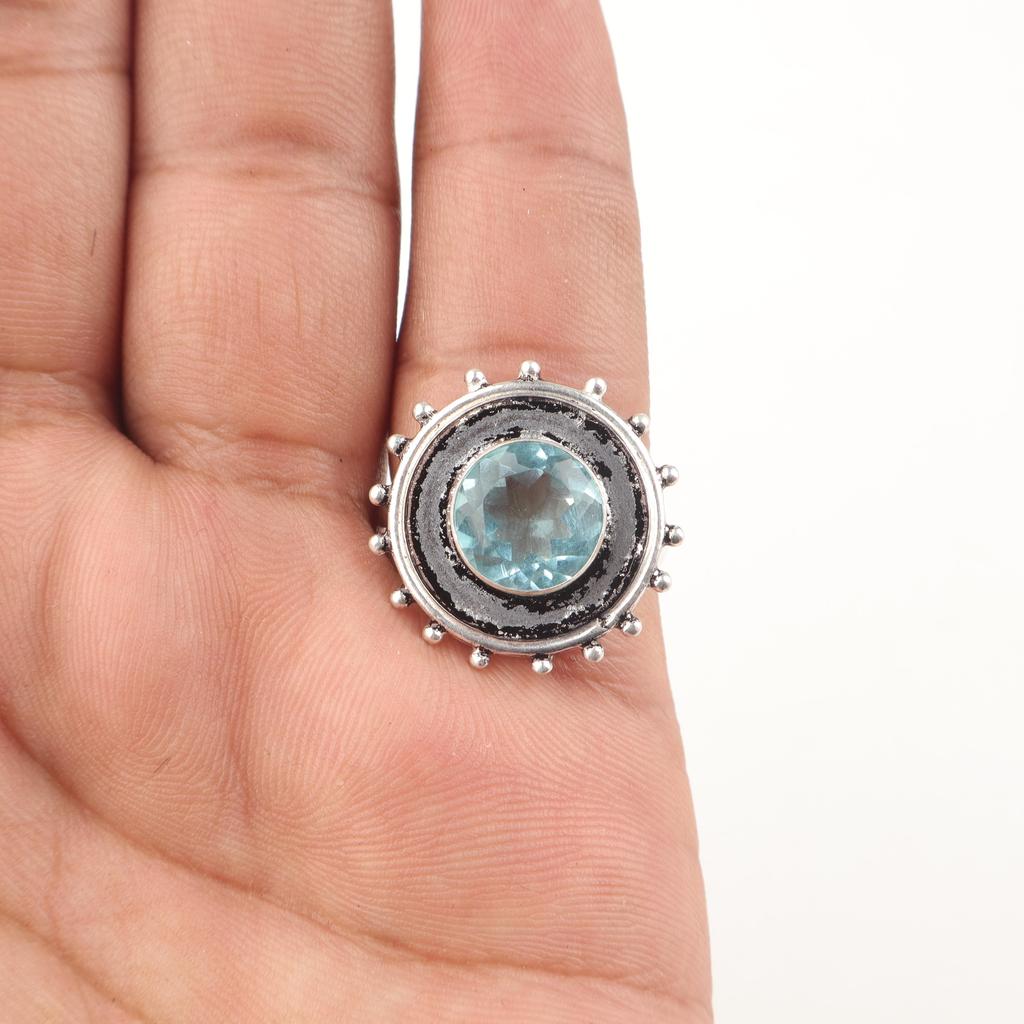 Himmelblauer Topas Edelsteinring, Handgefertigter Wunderschöner Schmuck, 925 Massiver Sterlingsilber Schmuck, Böhmischer Ring für Hochzeitsgeschenk