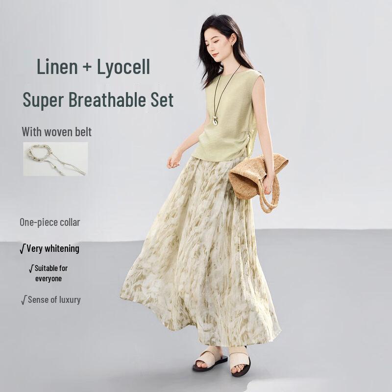 IHIMI Lyocell Linen Print Skirt Set S