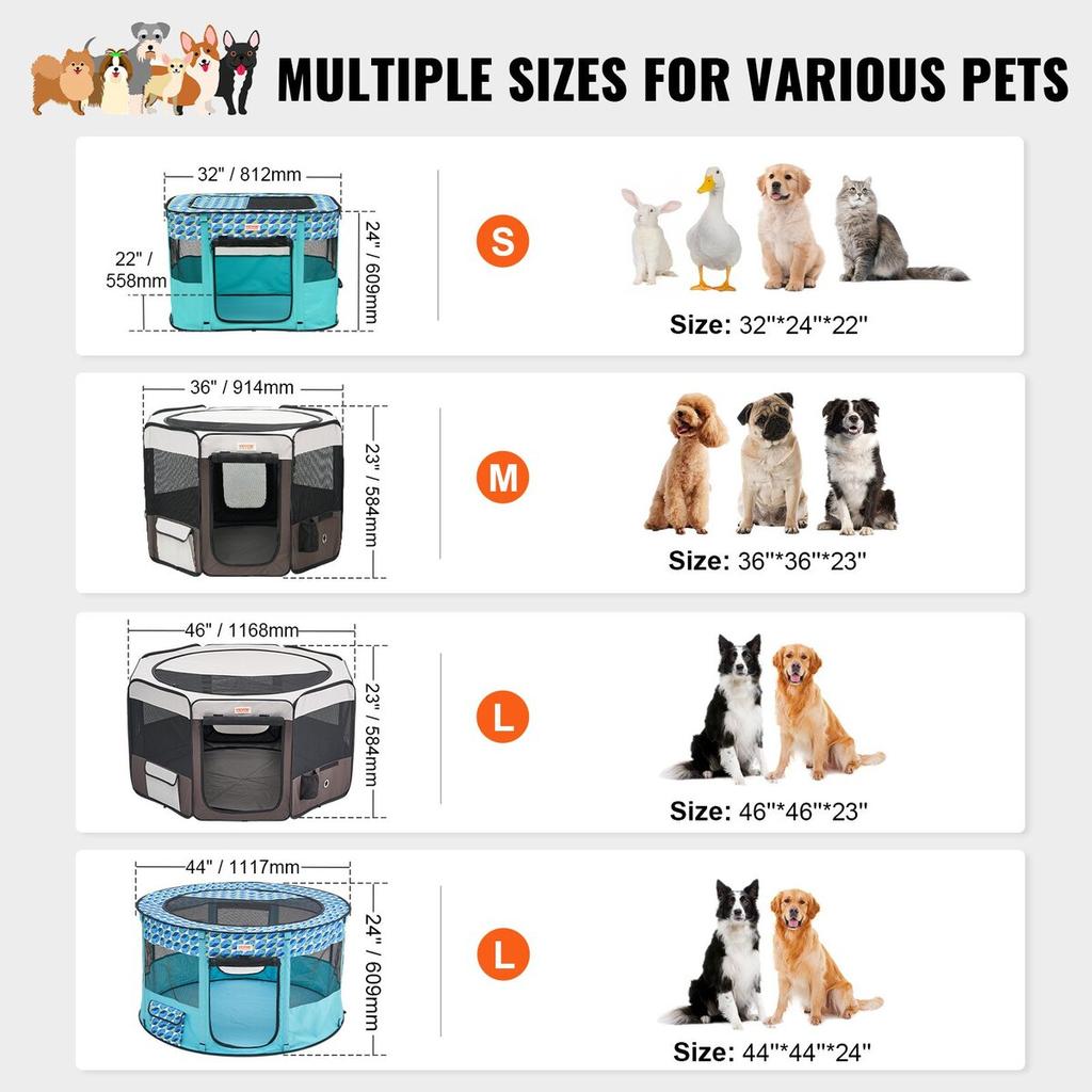 Foldable Pet Playpen, 36 inch Portable Dog Playpen, Crate Kennel for Puppy, Dog, Cat, Premium Waterproof 600D Oxford Cloth, Removable Zipper, for