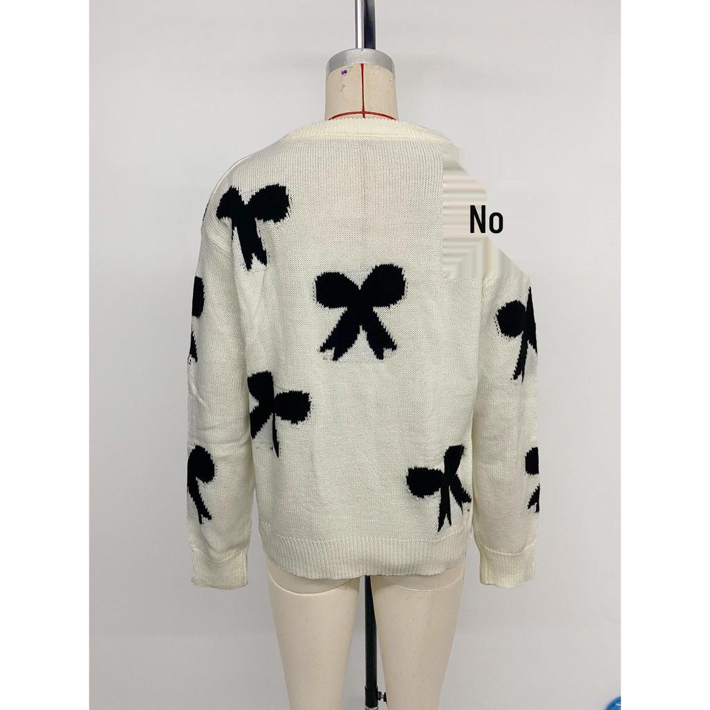 TikTok Trending European & American Round Neck Knitted Sweater with Long Sleeves & Bow Jacquard for Autumn/Winter Women