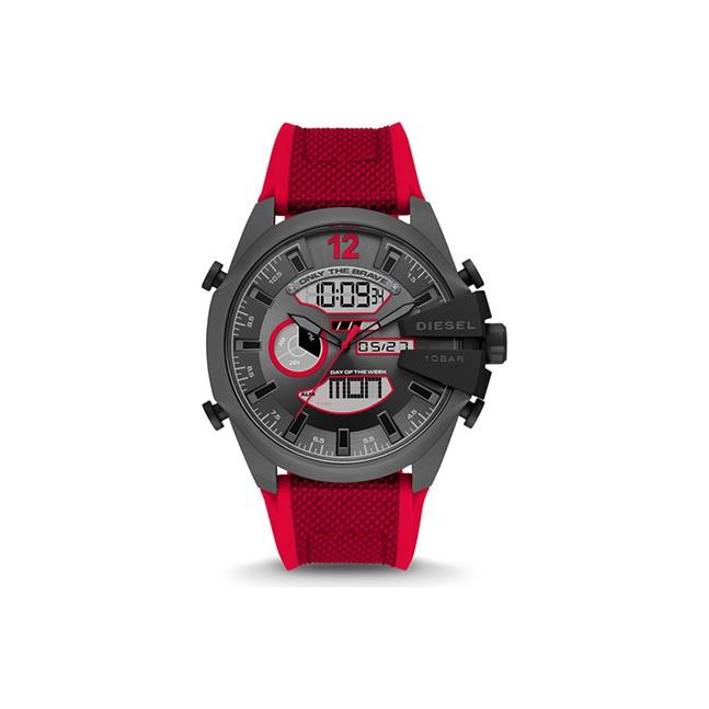 Diesel Men's Black Mega Chief Series Armor Series Watch Quartz Movet Silicone Strap Dial Multifunctional Dual Display Polarized Watches Dz4551